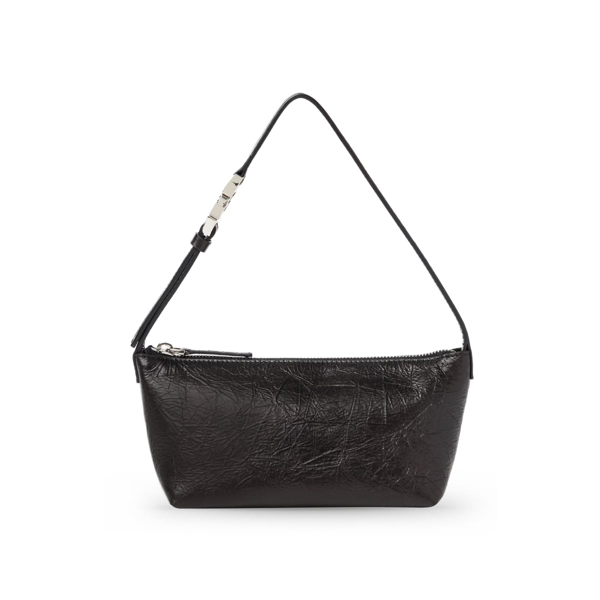 Zip Vanity Pouch Small Crackled Leather Bag Black-Fendi