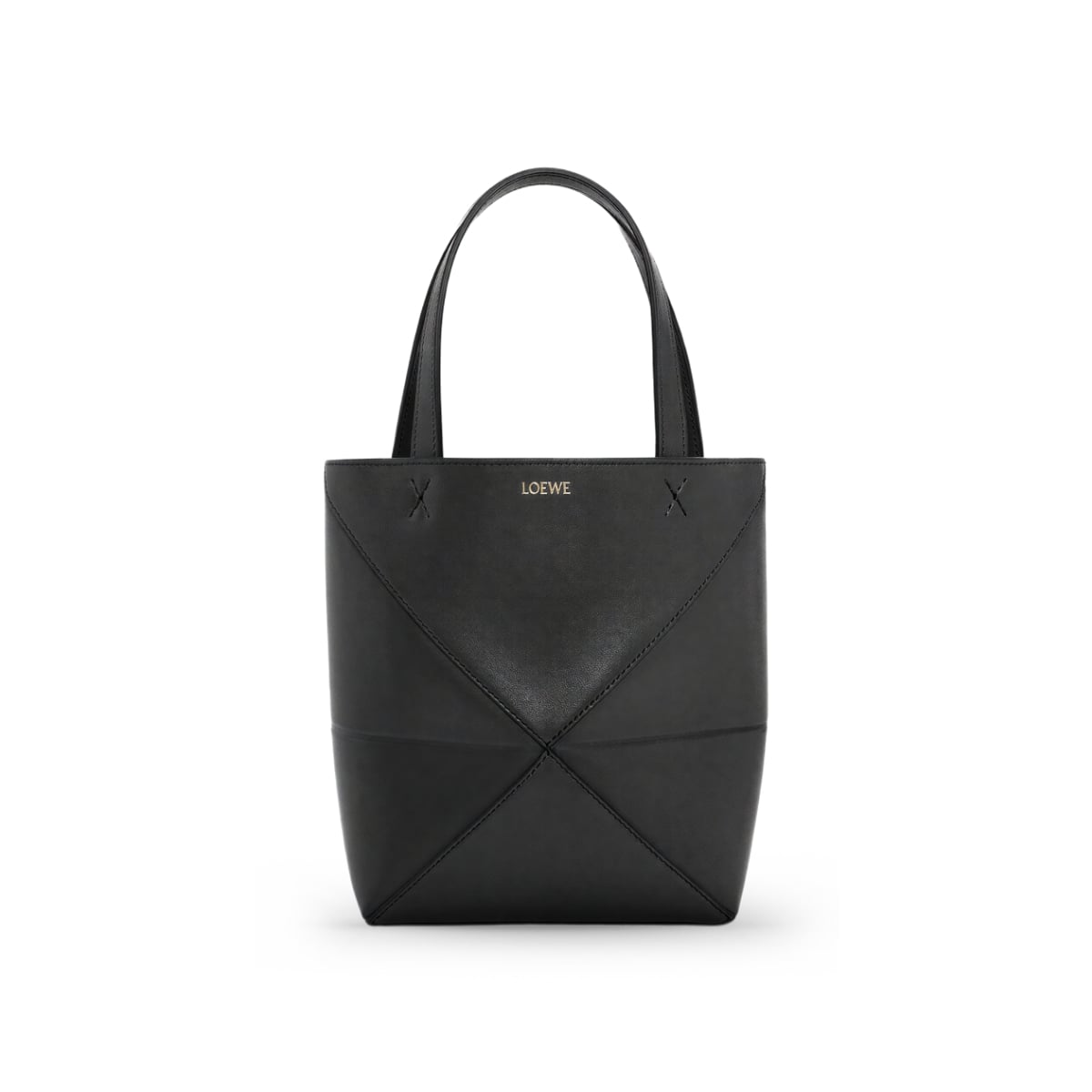 Mini Puzzle Fold Tote Shiny Calfskin Black-Loewe