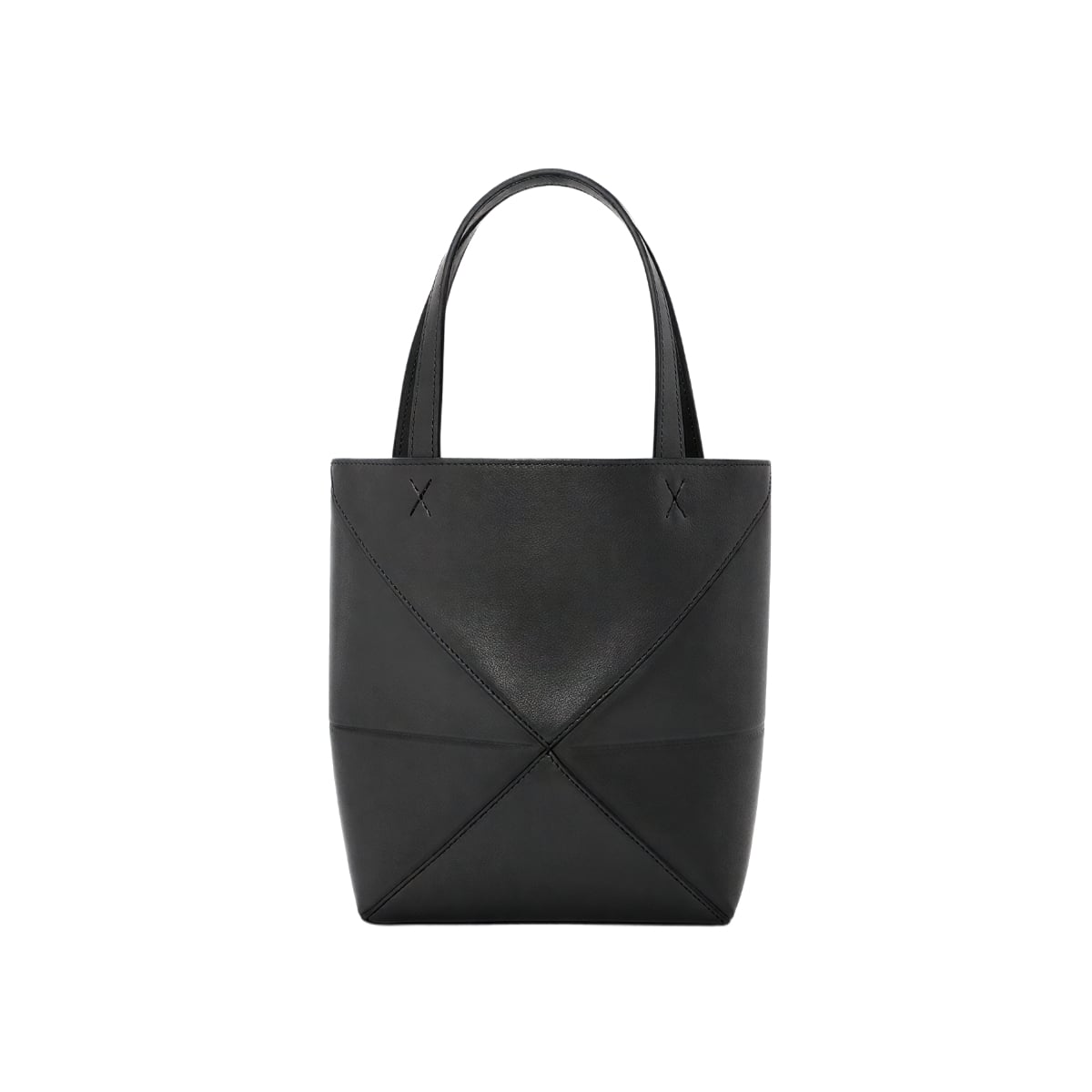 Mini Puzzle Fold Tote Shiny Calfskin Black