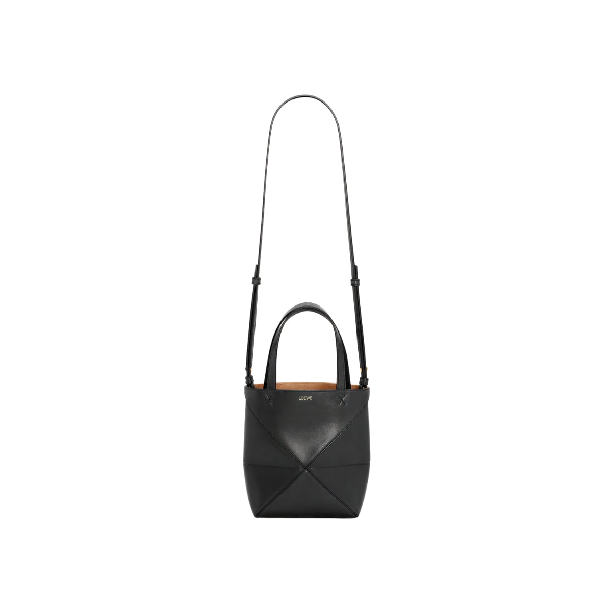 Mini Puzzle Fold Tote Shiny Calfskin Black