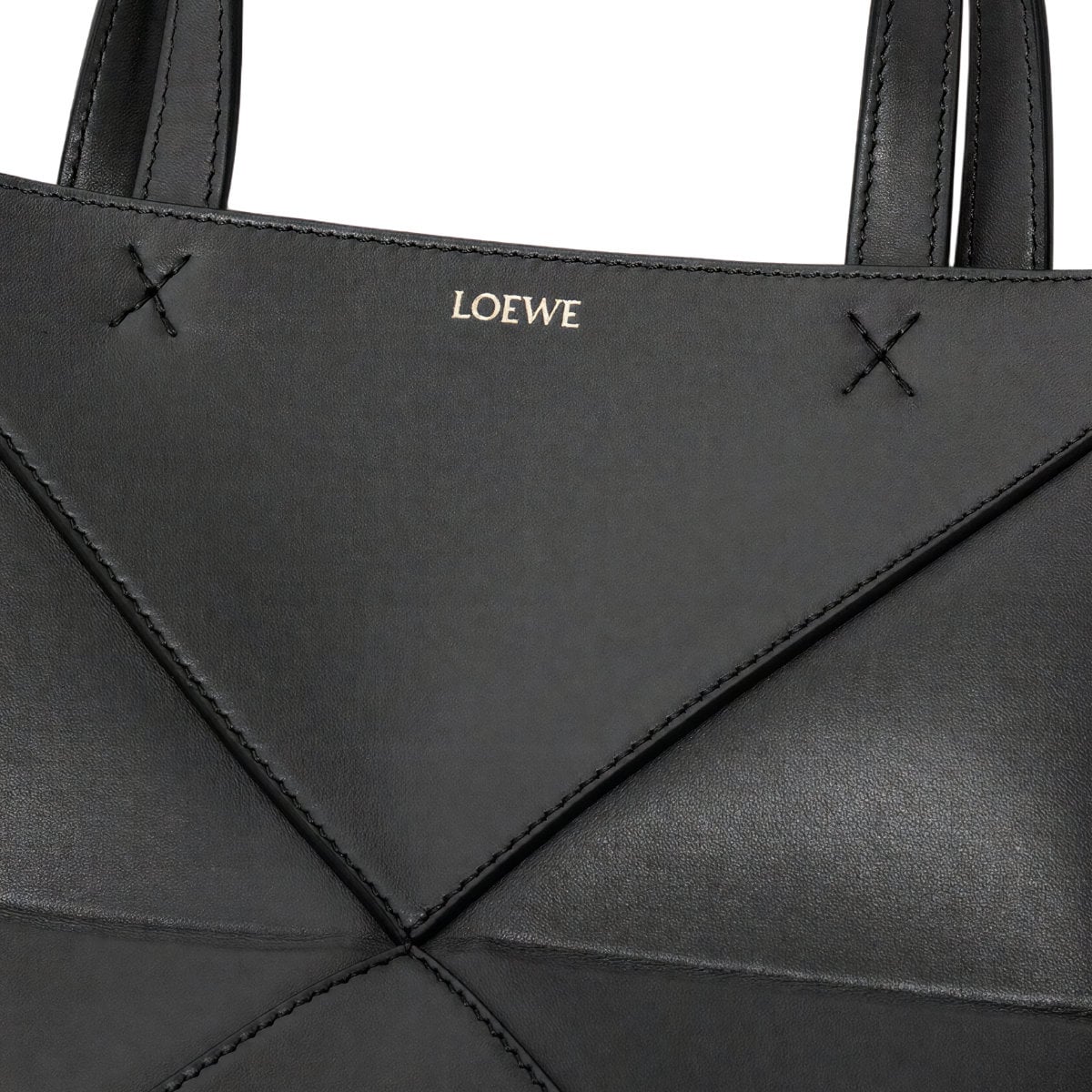 Mini Puzzle Fold Tote Shiny Calfskin Black