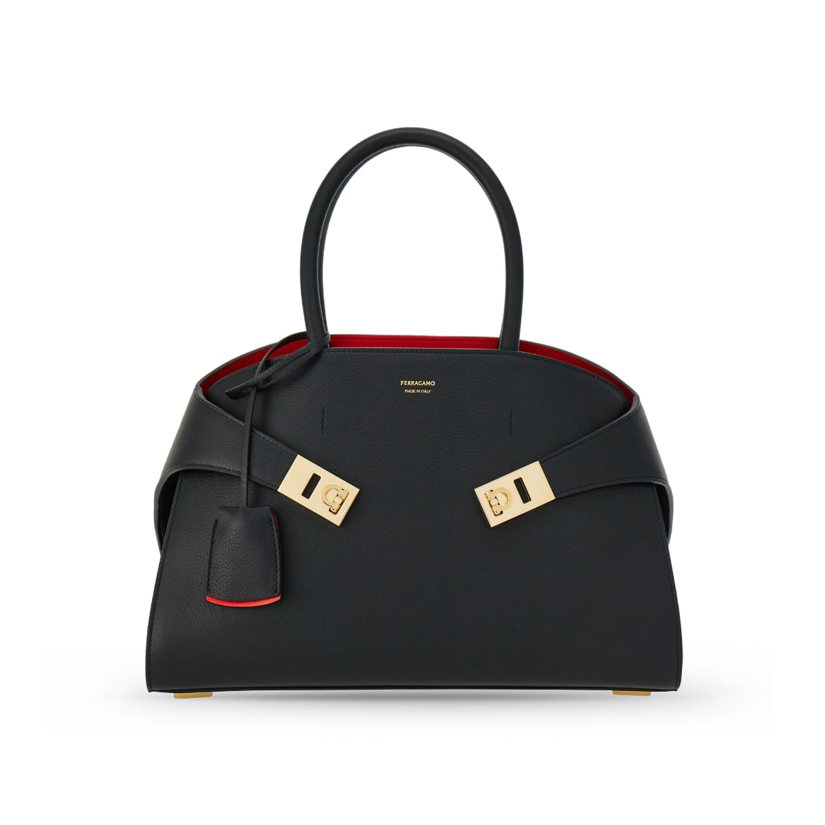Hug Medium Bag Smooth Calfskin Black/Flame Red-Ferragamo