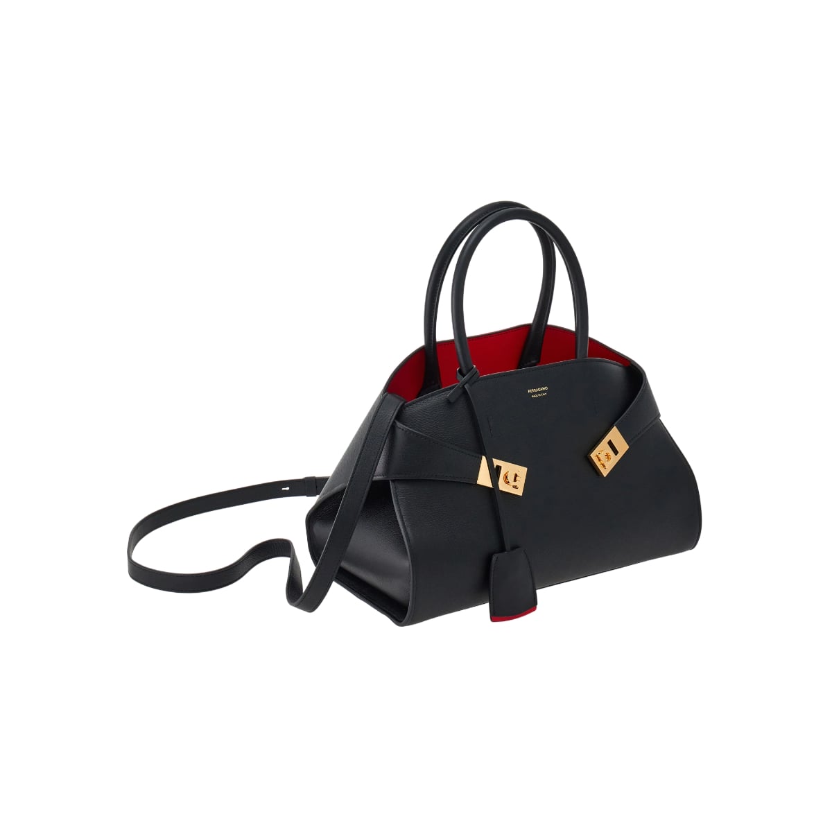 Hug Medium Bag Smooth Calfskin Black/Flame Red