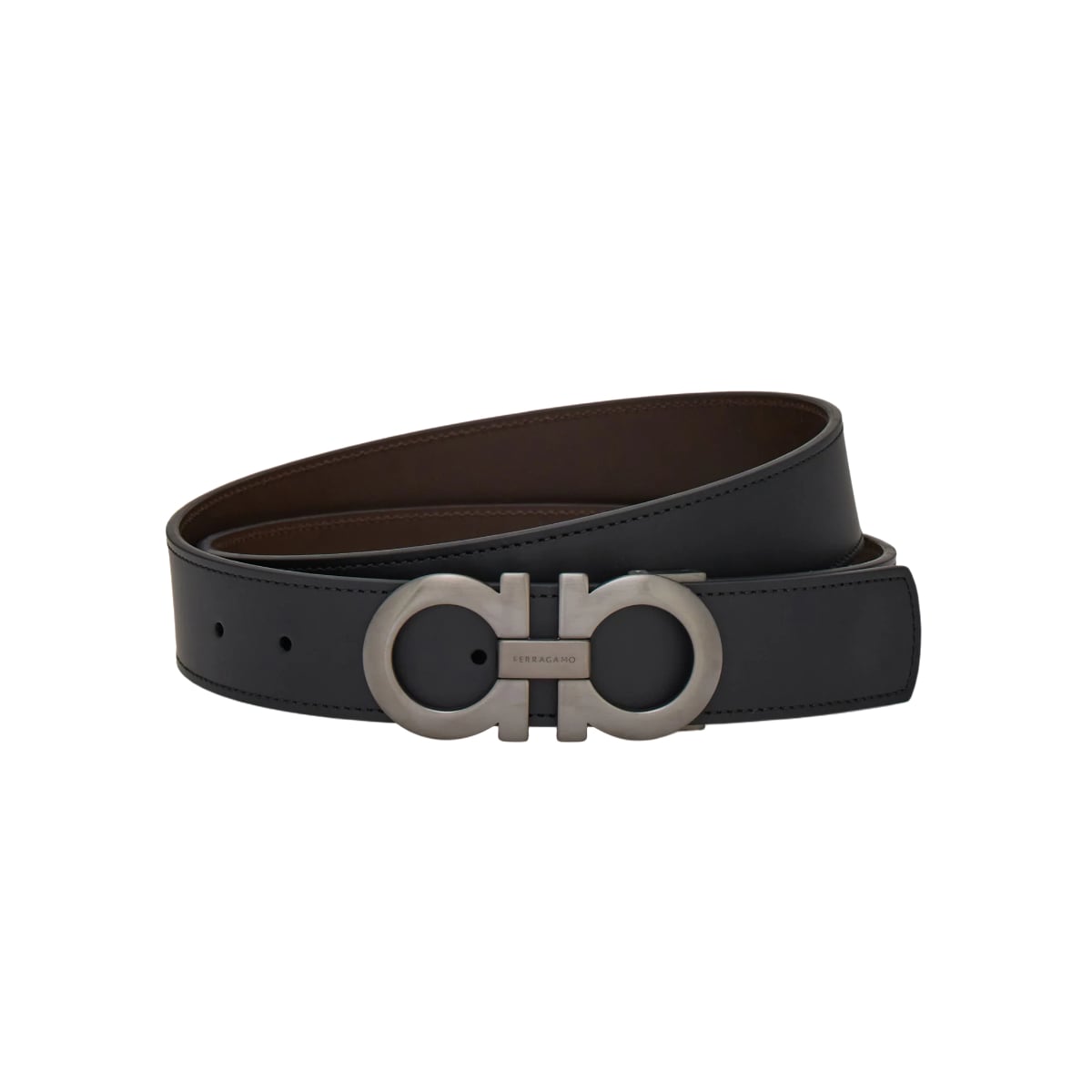 Reversible Gancini Belt Black/Hickory