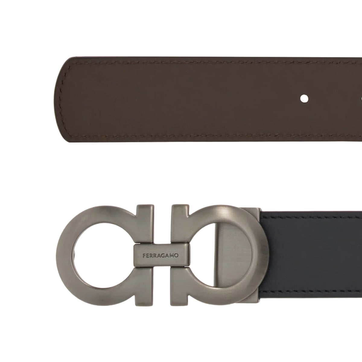 Reversible Gancini Belt Black/Hickory