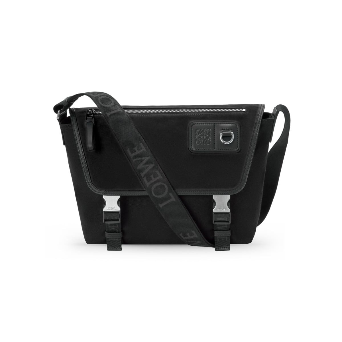 Medium Flex Messenger Bag Canvas Suede Black-Loewe