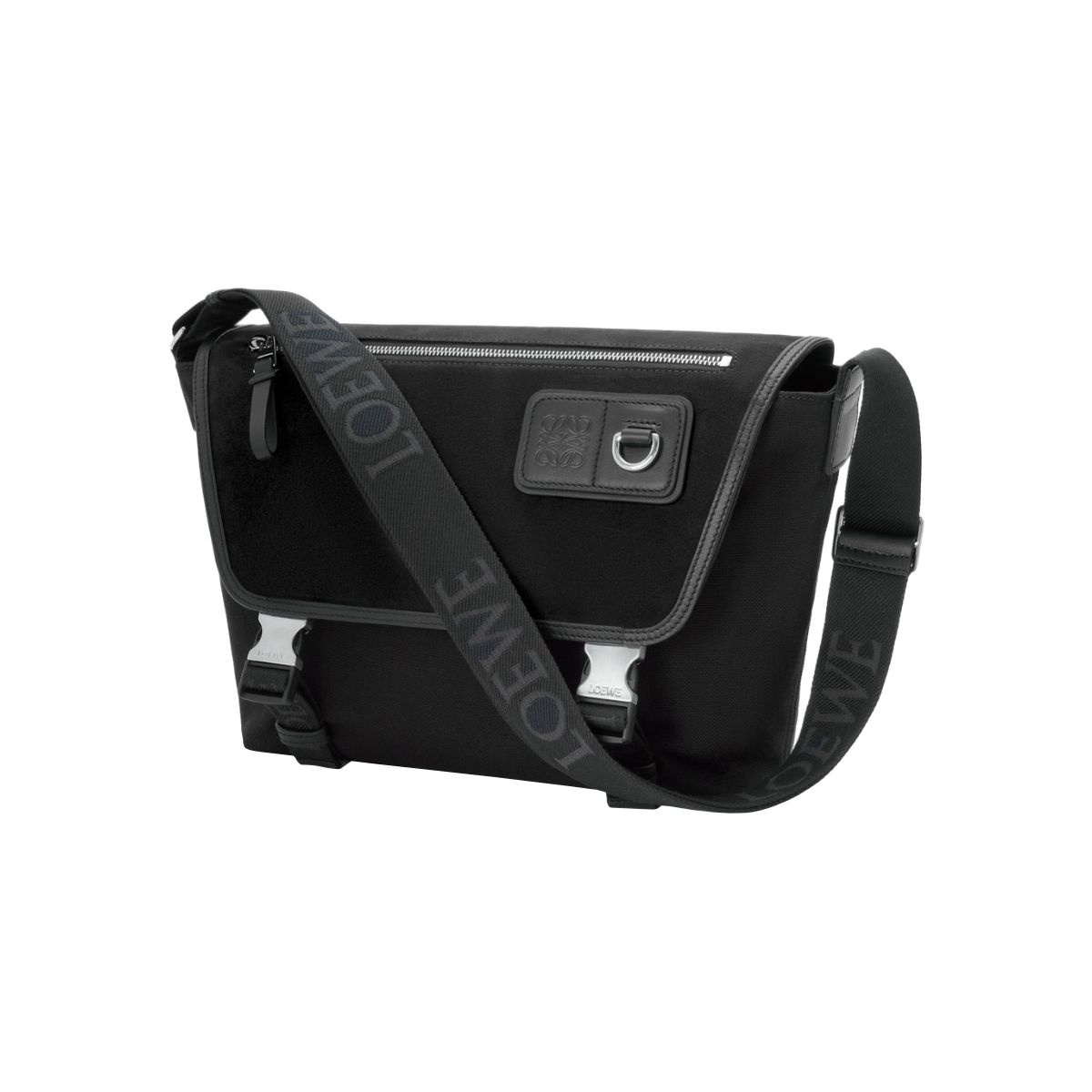 Medium Flex Messenger Bag Canvas Suede Black