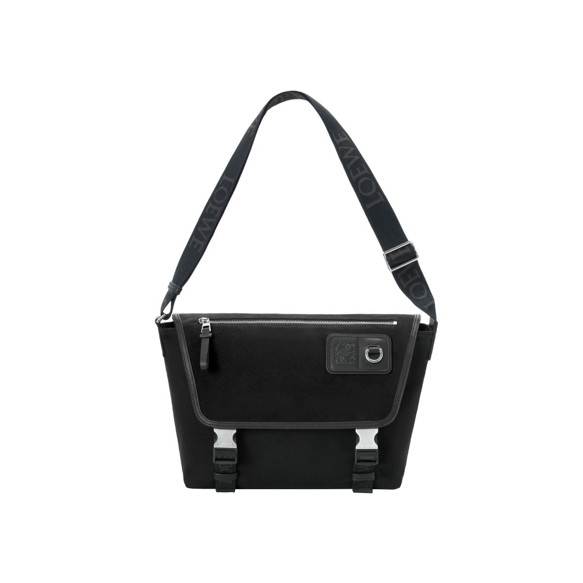 Medium Flex Messenger Bag Canvas Suede Black