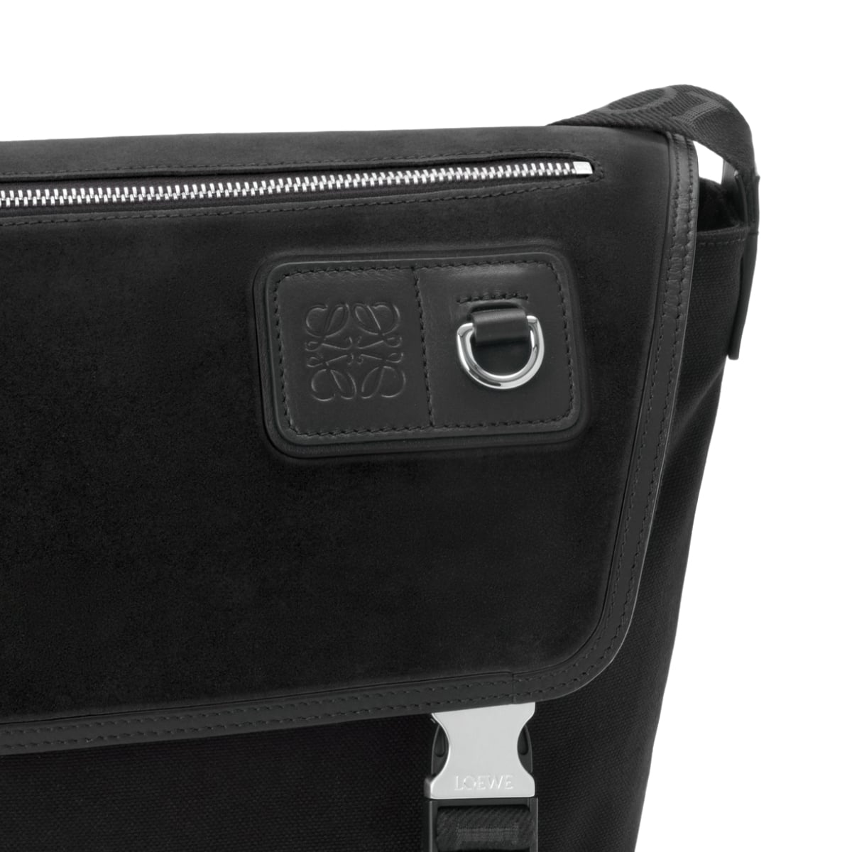 Medium Flex Messenger Bag Canvas Suede Black
