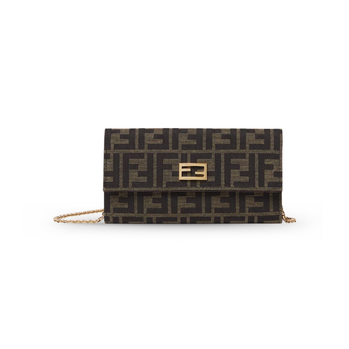 Tube Continental Wallet with Chain FF Jacquard Zucca Brown-Fendi