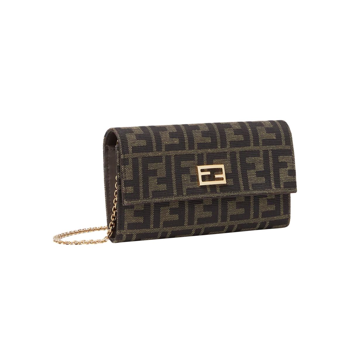 Tube Continental Wallet with Chain FF Jacquard Zucca Brown