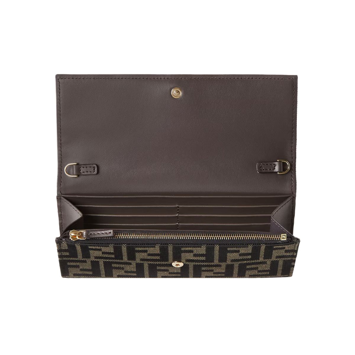 Tube Continental Wallet with Chain FF Jacquard Zucca Brown