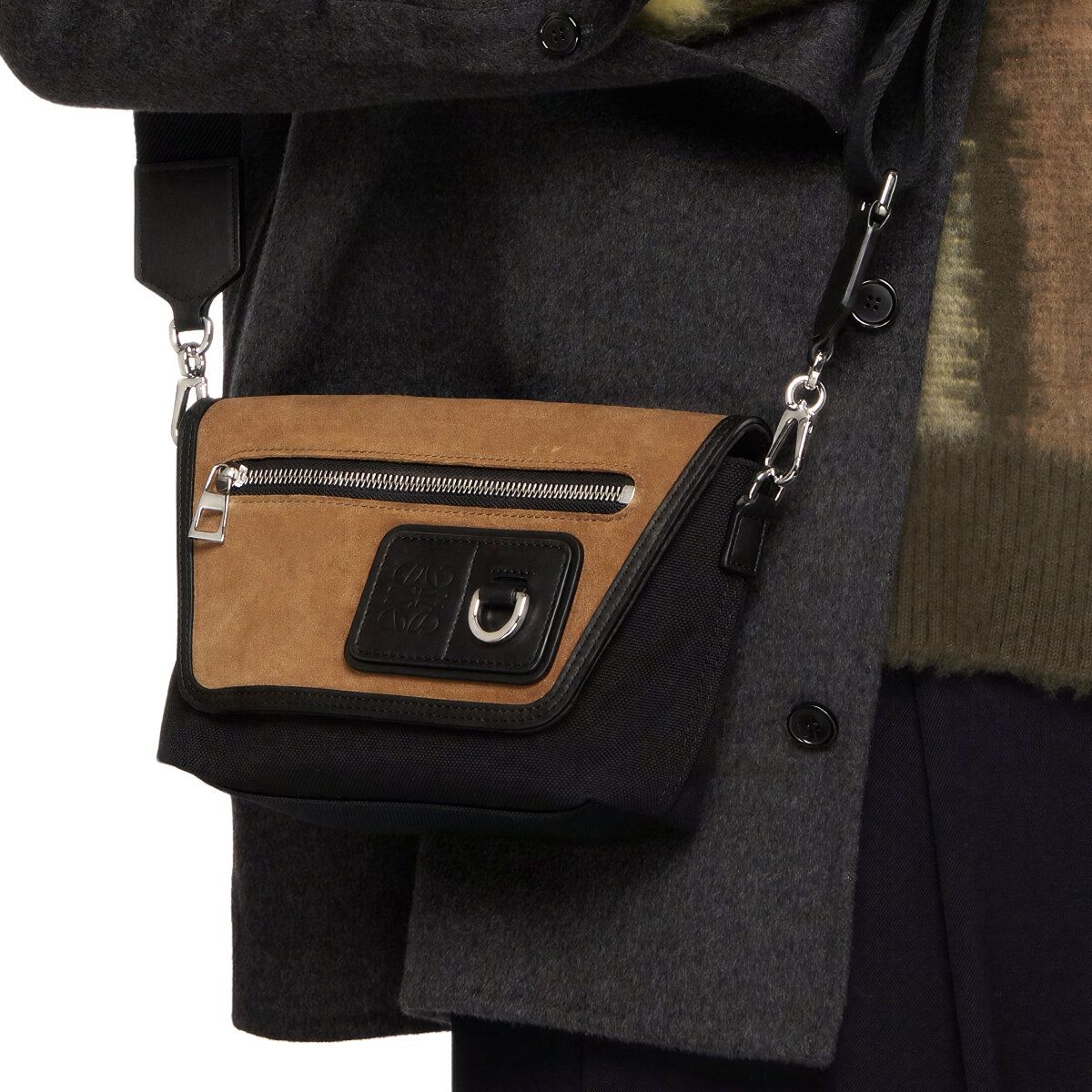 Flex Mini Messenger Bag Canvas Suede Black/Dark Gold