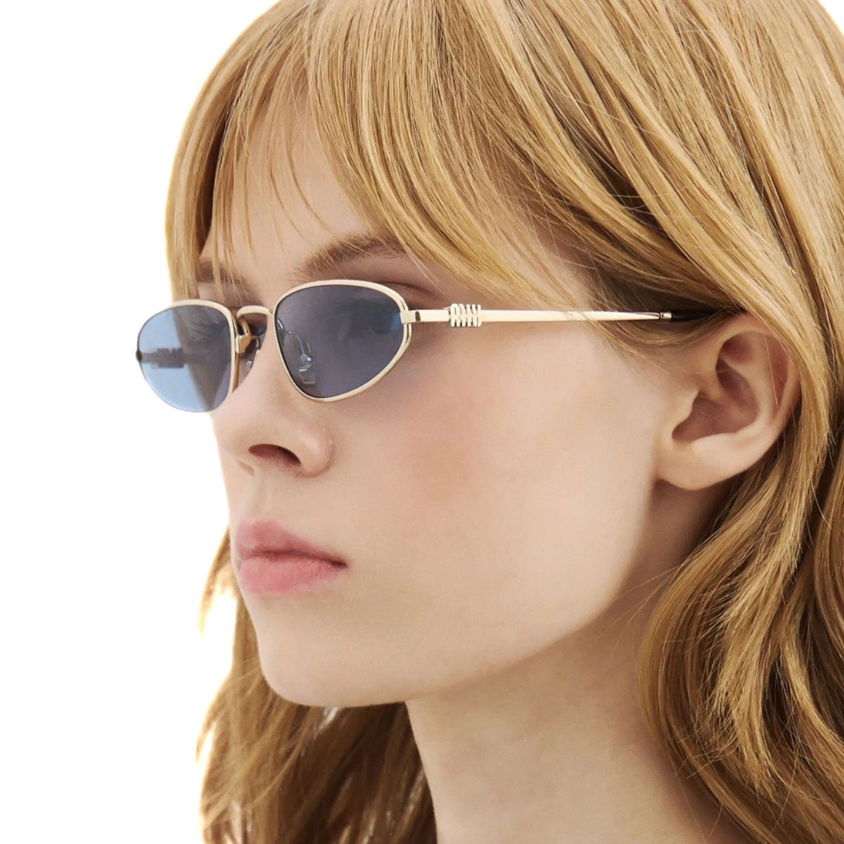 MU A52S Irregular Gold Sunglasses Light Blue Lens