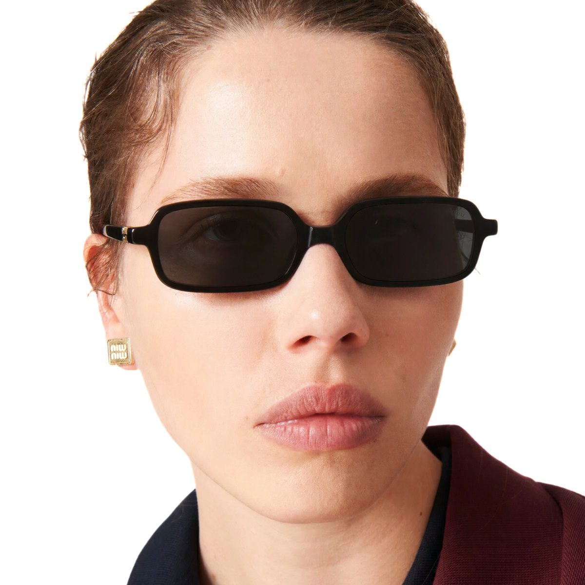 MU 11ZS Rectangle Acetate Black Sunglasses Grey Lens