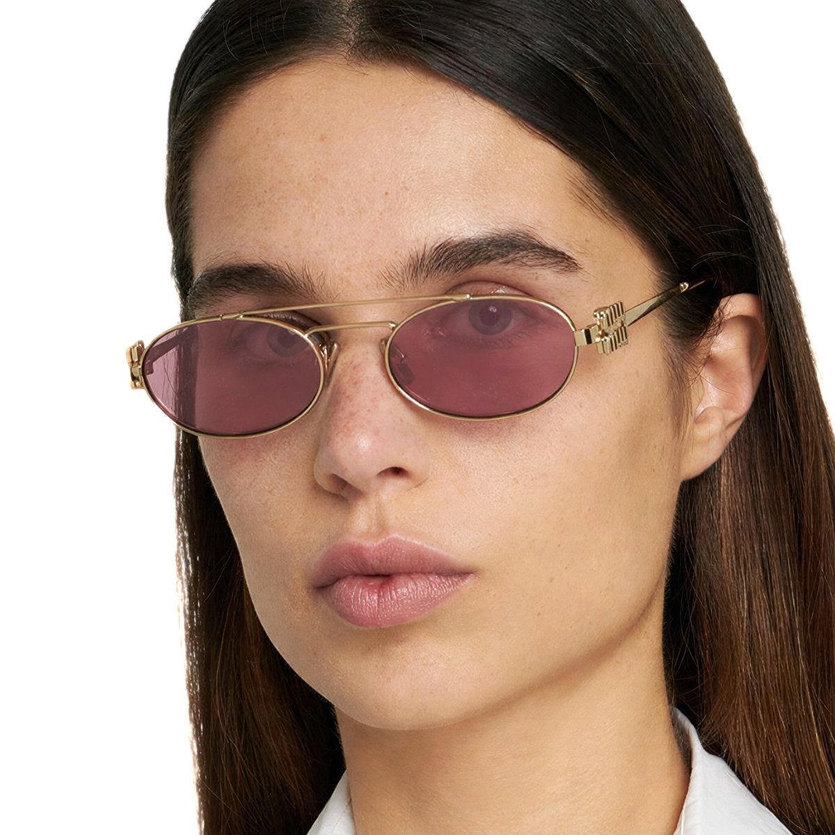 MU 54ZS Oval Metal Gold Sunglasses Pink Lens