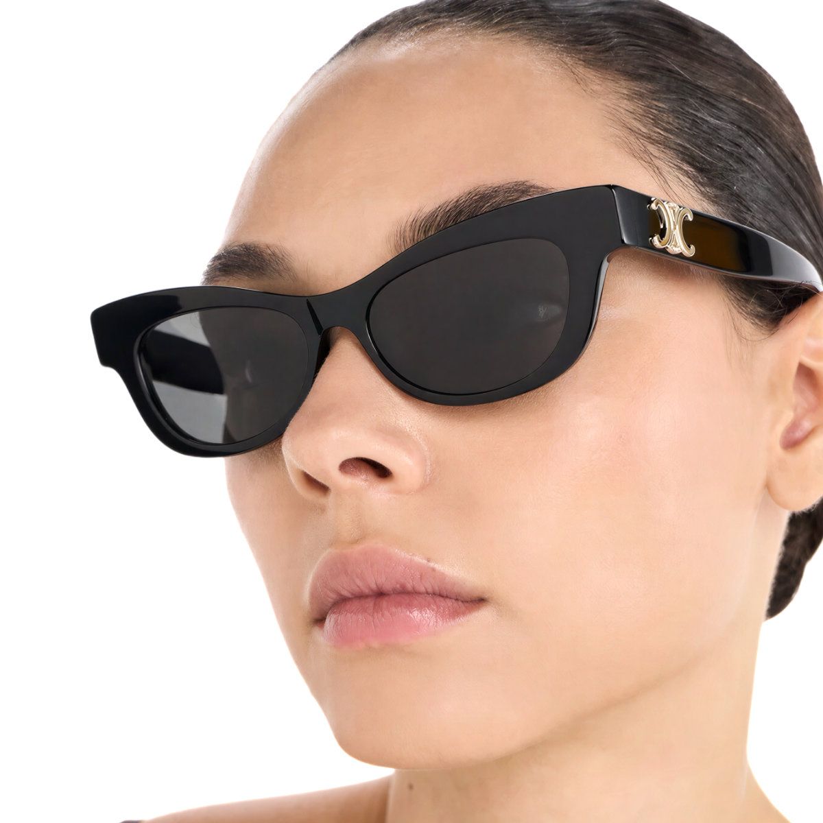 Triomphe 19 Cat Eye Sunglasses Acetate Black Smoke Lens