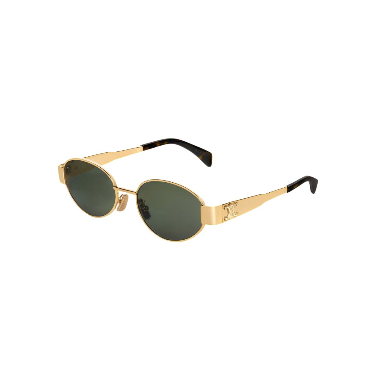 Triomphe Metal 01 Oval Sunglasses Metal Gold Green Lens