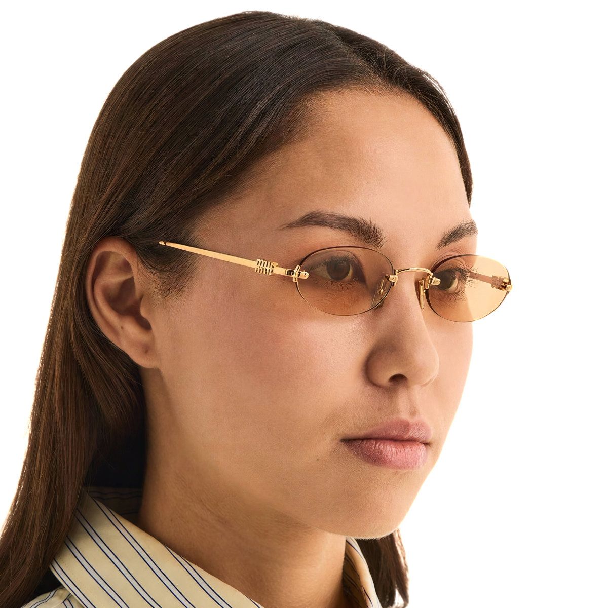 MU A54S Round Brass Sunglasses Orange Lens